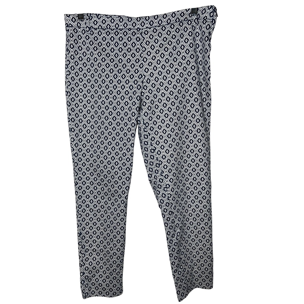 H&M Women Geometric Print Slim‎ Fit Pants Navy White Size US 12
